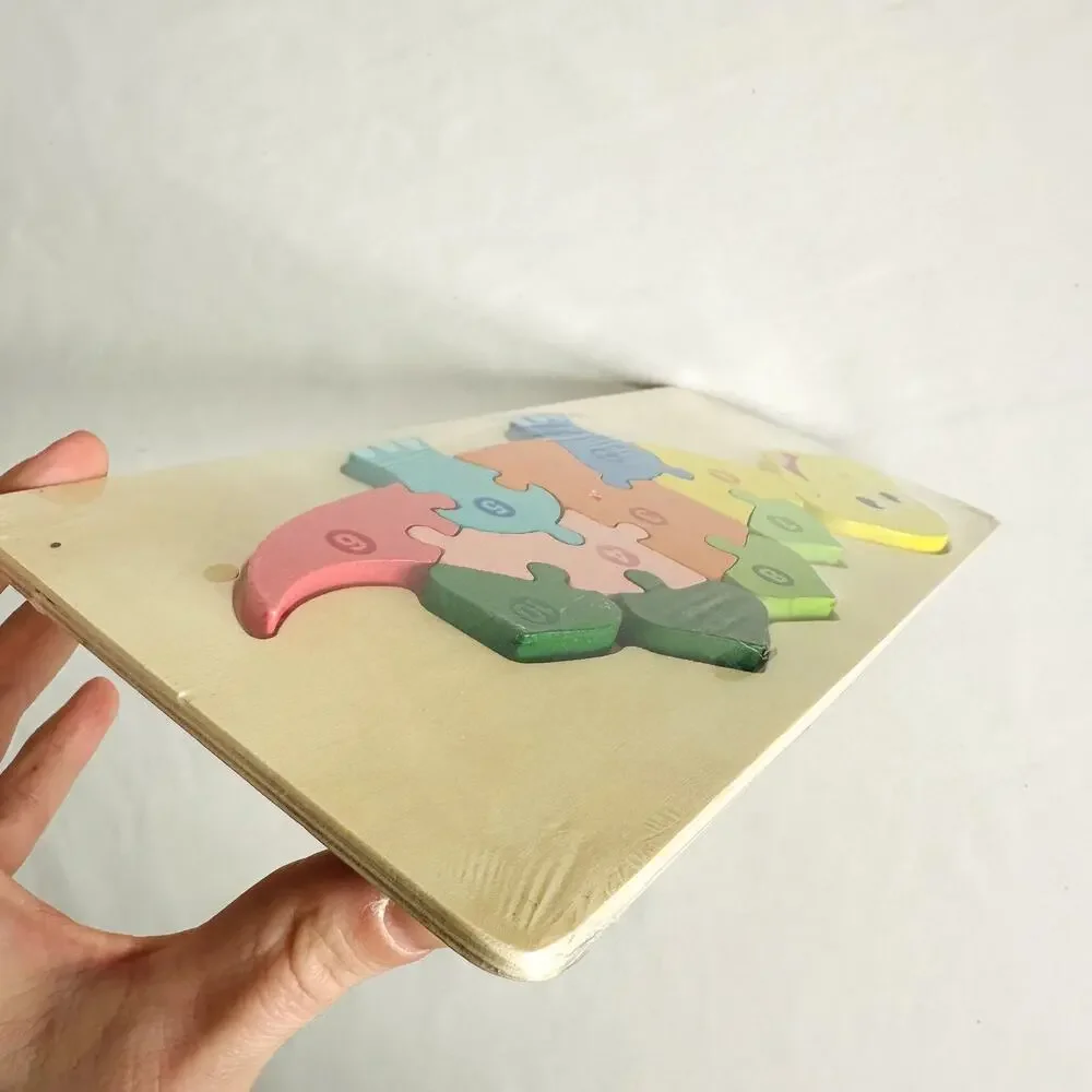 NEW Dinosaur Education Numbered Color Block Wooden Puzzle (SEALED)
